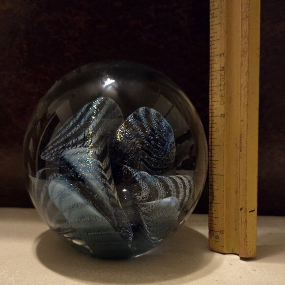 ROBERT EICKHOLT Signed 1983 Art GLASS Paperweight Blue Iridescent. - Picture 10 of 15